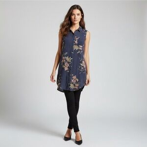 Old Navy blue floral tunic dress sleeveless pockets size Large rayon